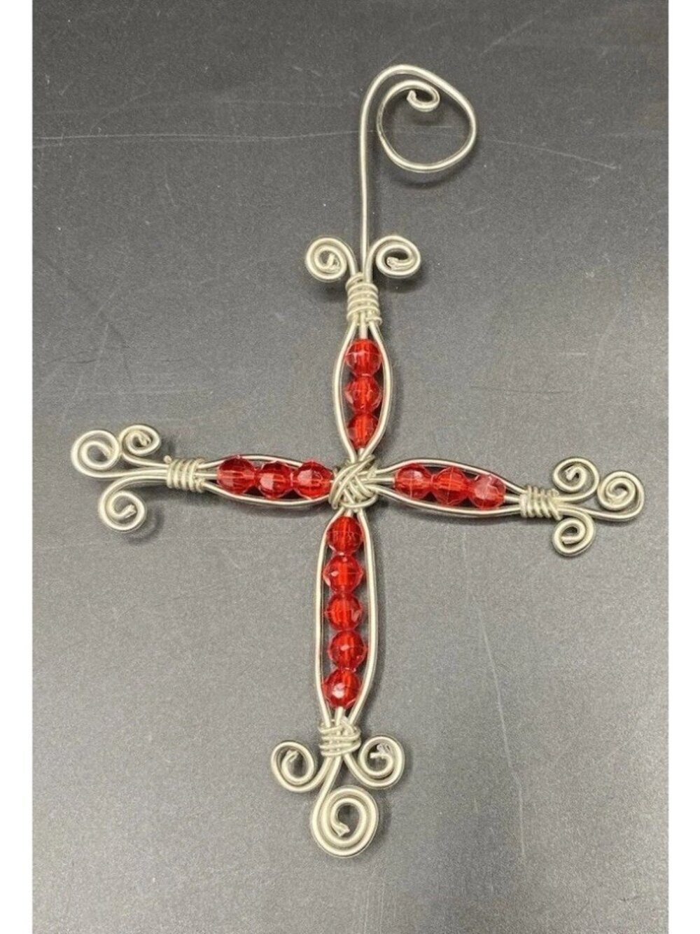 Handmade Beaded Cross Ornament 5 In Christmas Religious Christian Decor